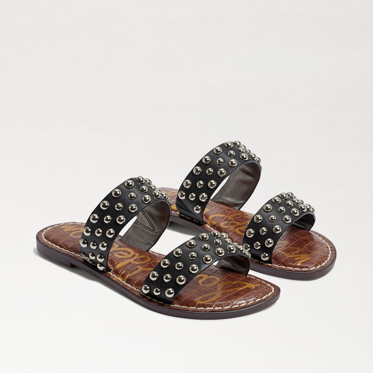 studded black slides