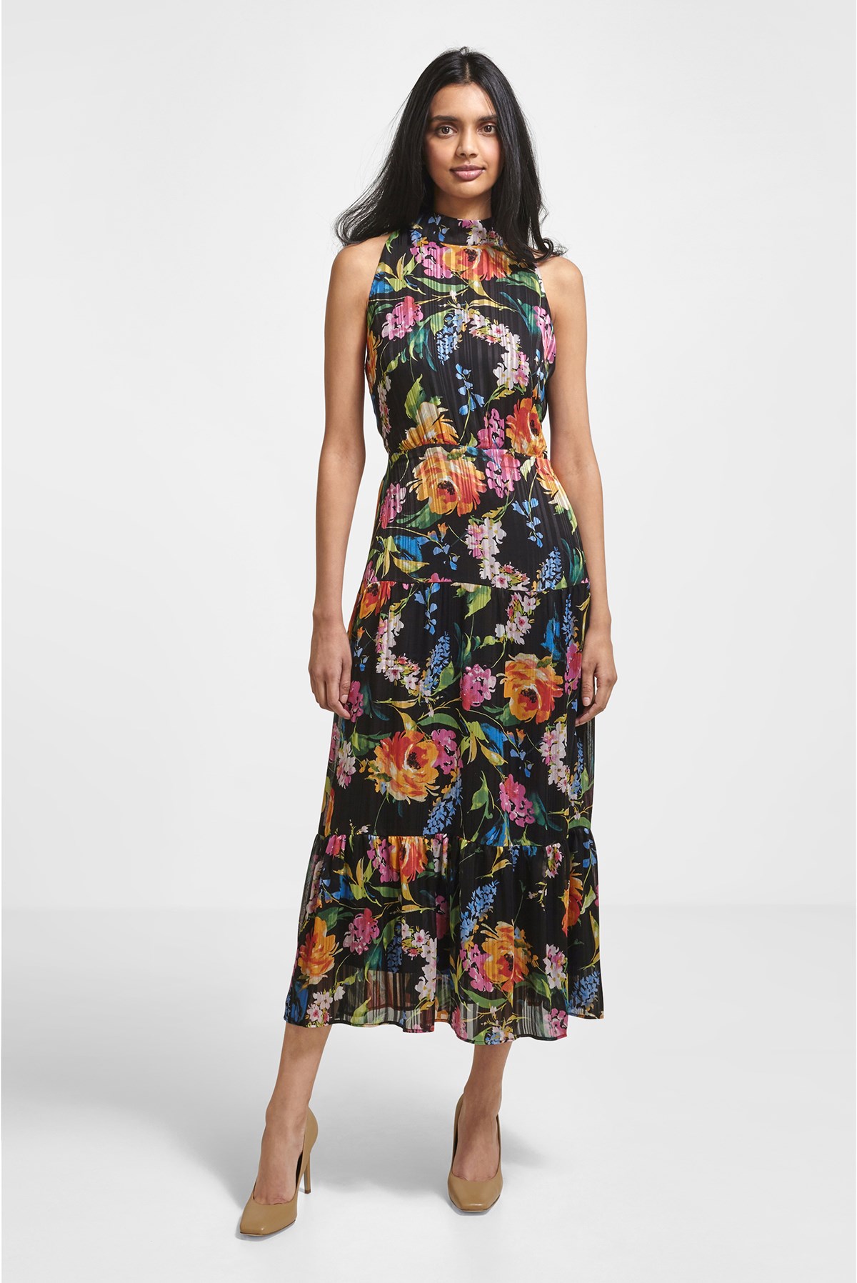 High Neck Floral Maxi Dress Pink Multi | Accessories Dresses and ...