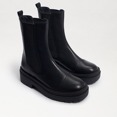 Sam Edelman Genia Lug Sole Chelsea Boot, Black Leather | Womens 
