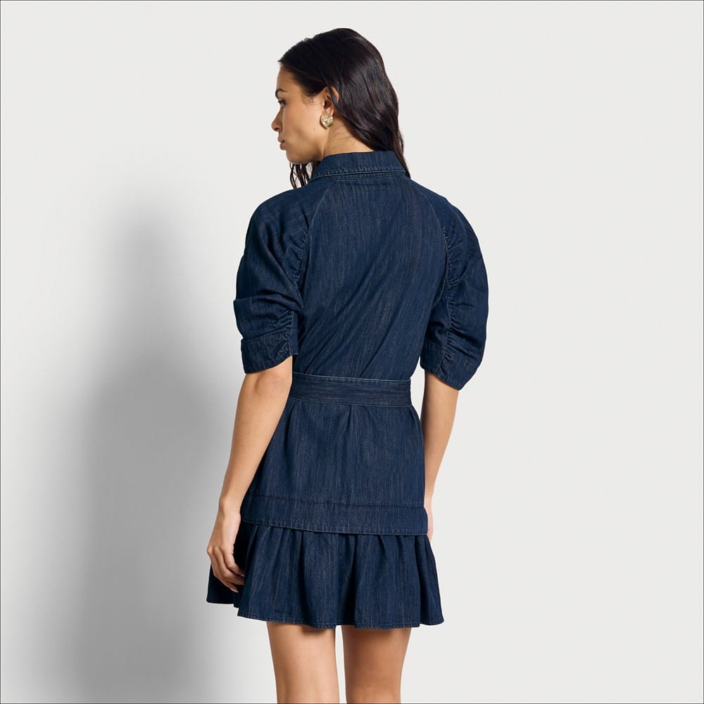 Bow Tie Denim Dress POLIRO Women's Denim Babydoll Dress | Puff Long Sleeve  Jean Mini Dress With Bow Tie & Cinched Waist Lightweight Denim Outfit