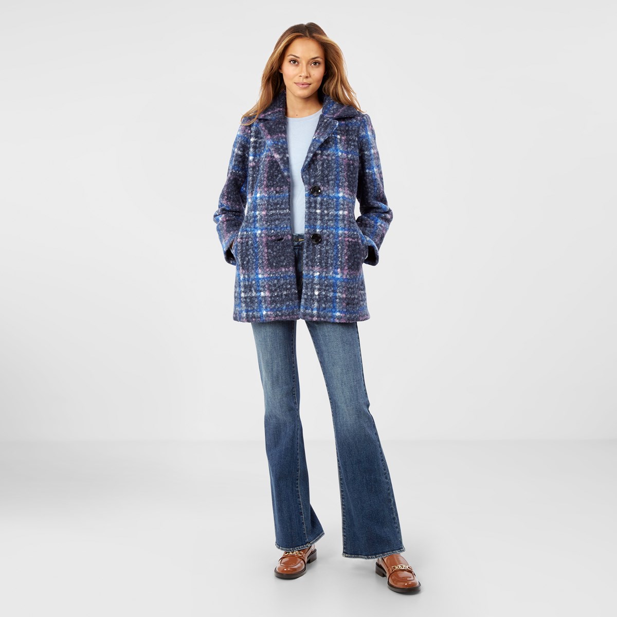 blue plaid coat