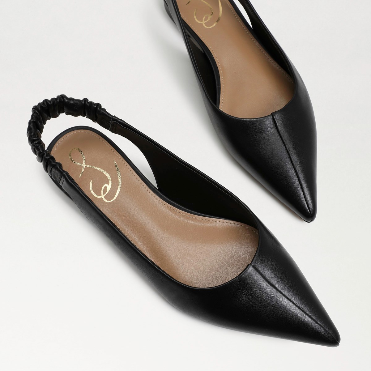 Whitney Pointed Toe Slingback Flat Black Leather Womens Flats Sam