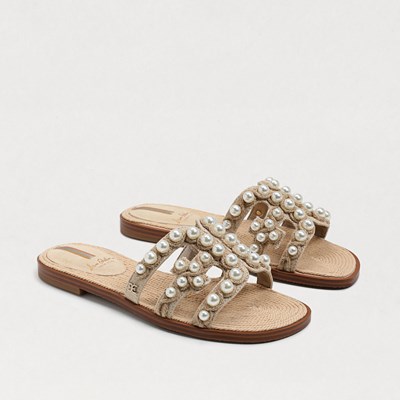 White Womens Shoes Flats and flat shoes Flat sandals Sam Edelman Synthetic Galore Embellished Slides in Ivory 
