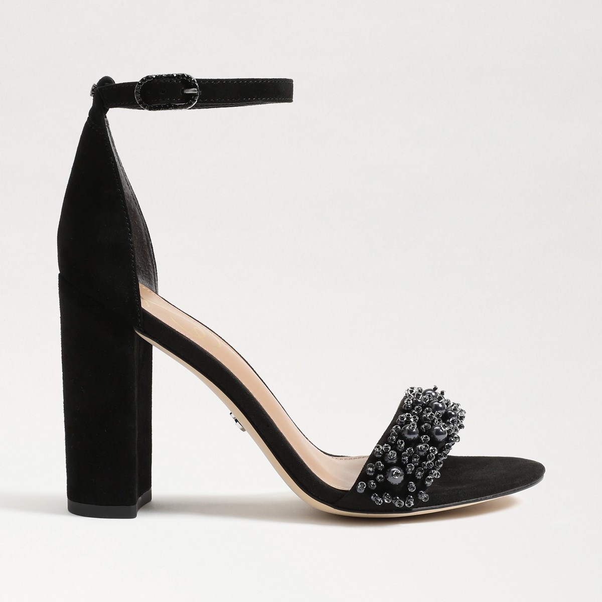 black sequin block heels