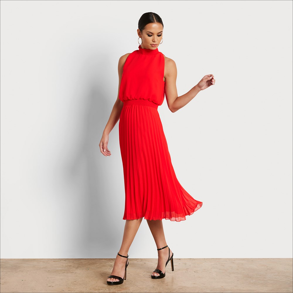 high neck midi dress