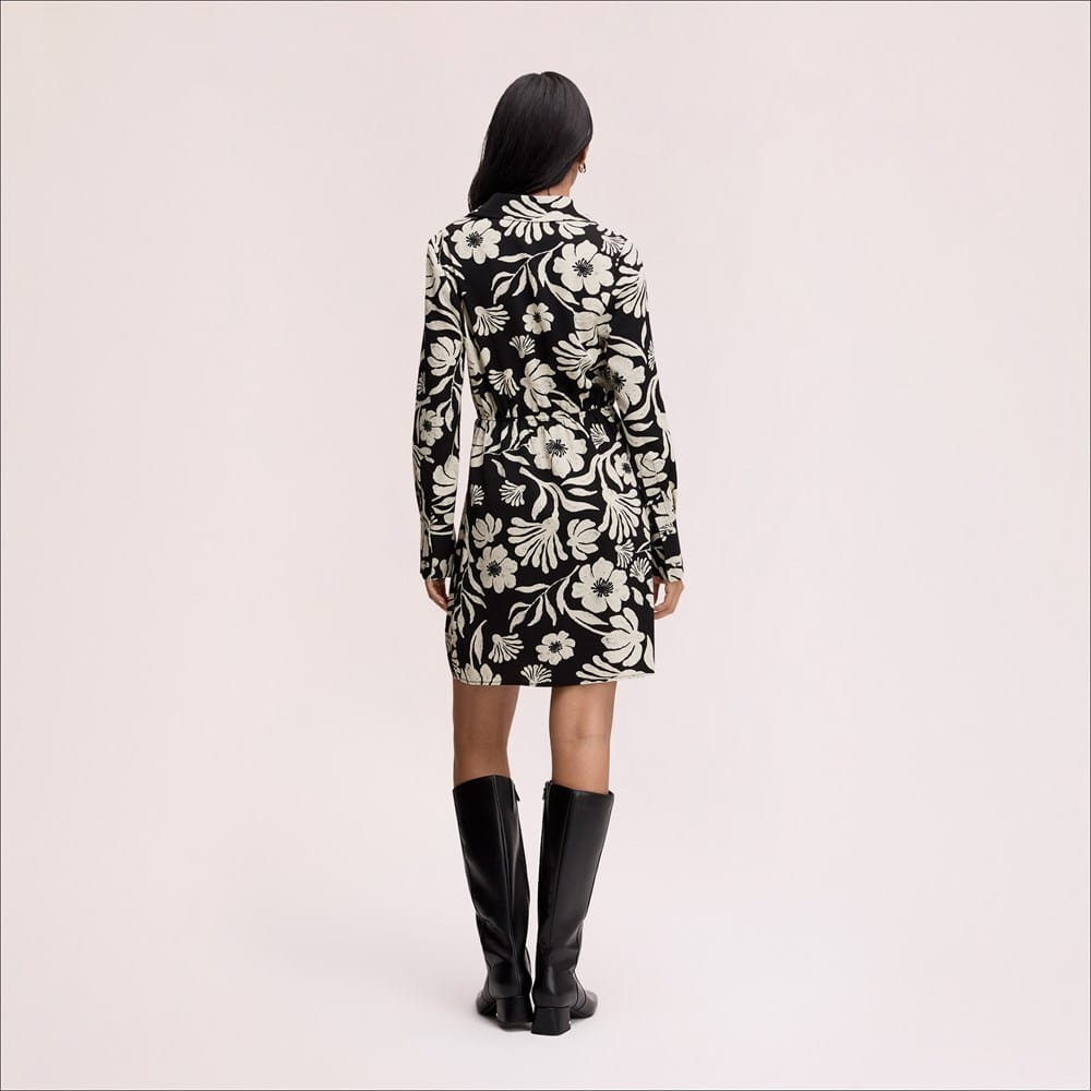 sam edelman savana long-sleeve tie mini dress Sam Edelman Floral Shirt Mini Dress Black/White 4