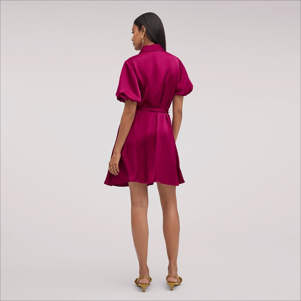 Fluid Satin Puff Sleeve Mini Dress - Left