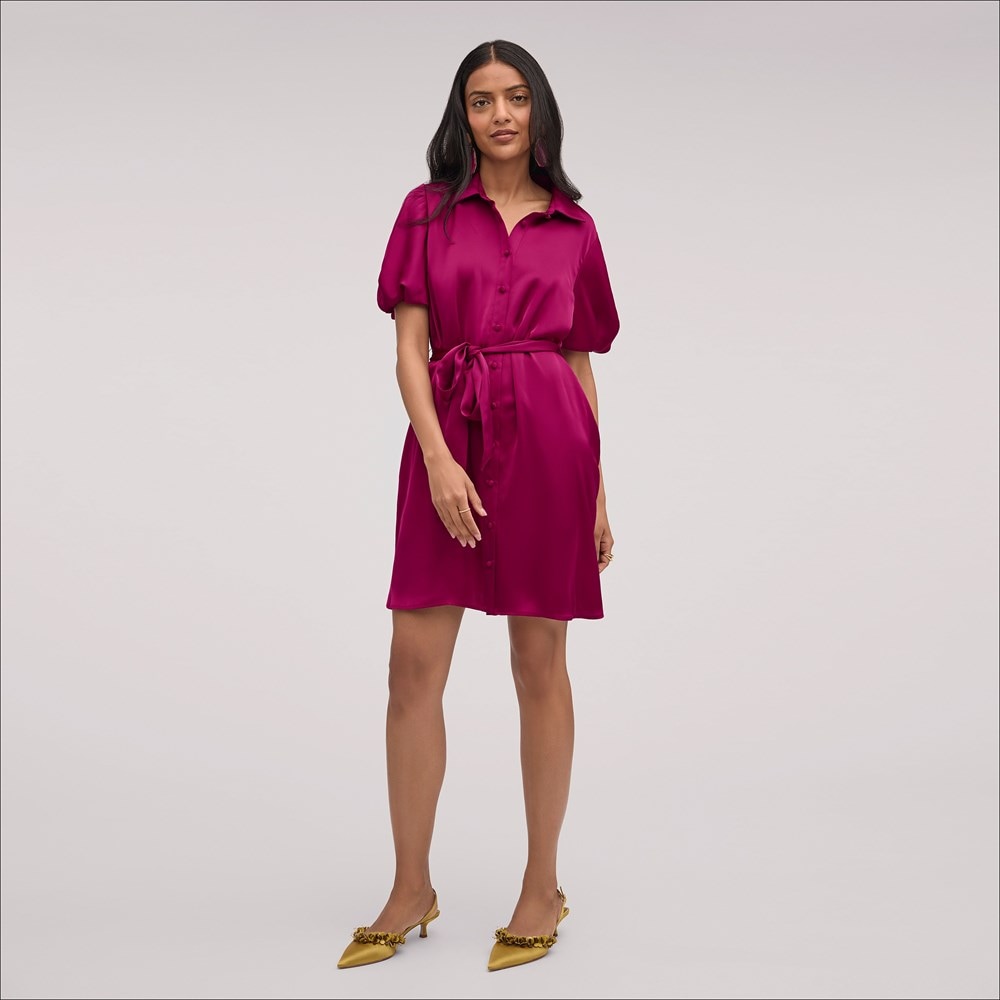 Fluid Satin Puff Sleeve Mini Dress - Pair