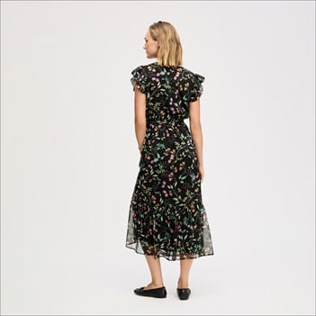 sam edelman women's cap-sleeve side-slit midi dress Denim Embroidery Midi Dress (Women)