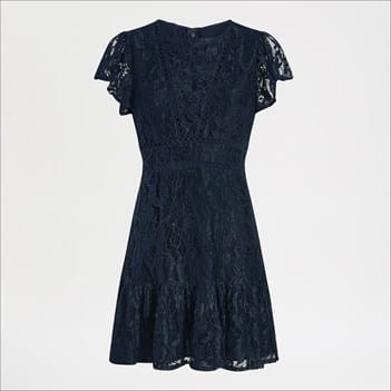 h&m navy blue lace dress WOMEN'S H&M NAVY BLUE LACE 3/4 SLEEVE FITTED EMBROIDERED DRESS SIZE 6 US 36 EUR