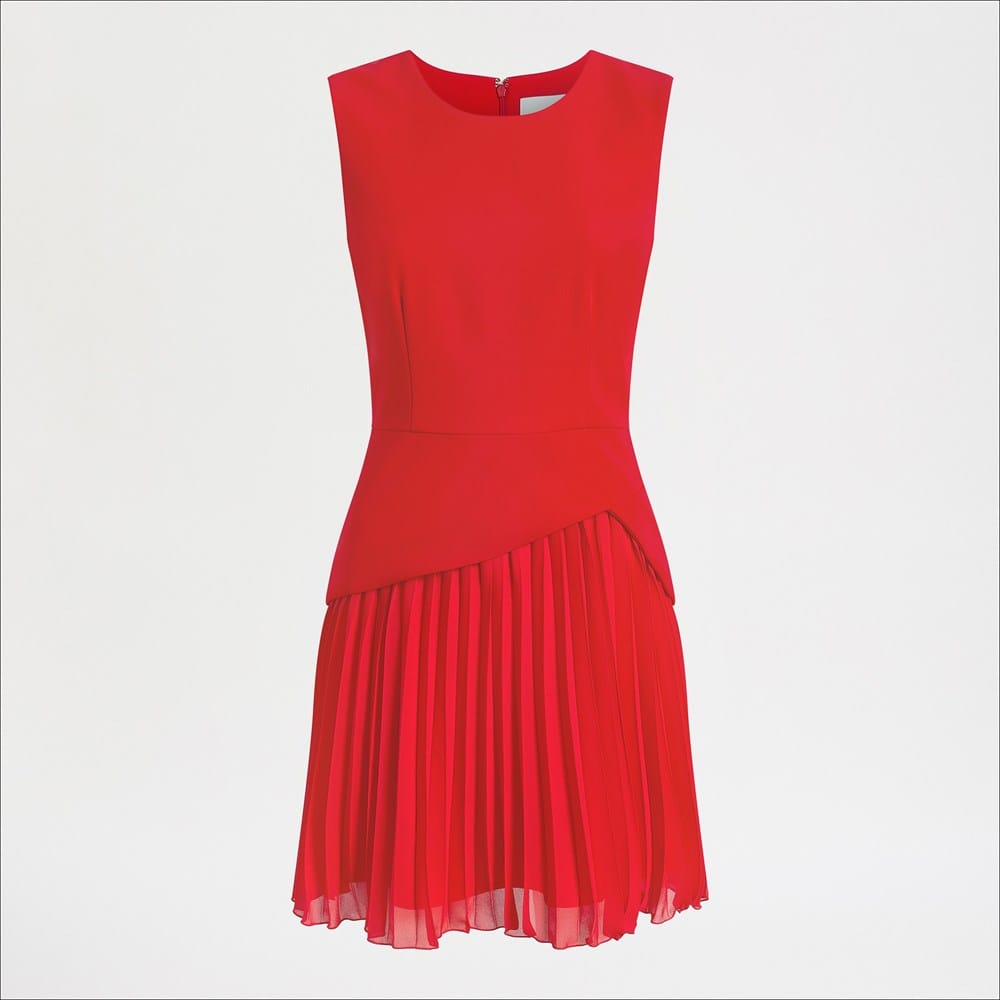 Tailored Crepe with Pleat Skirt Mini Dress Red