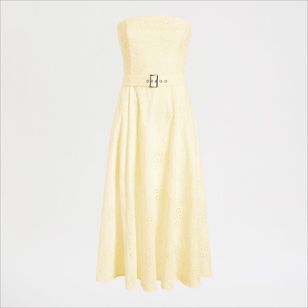 knee length dresses for ladies Yellow Cotton Bandeau Midi Dress – Mint Velvet main image 0