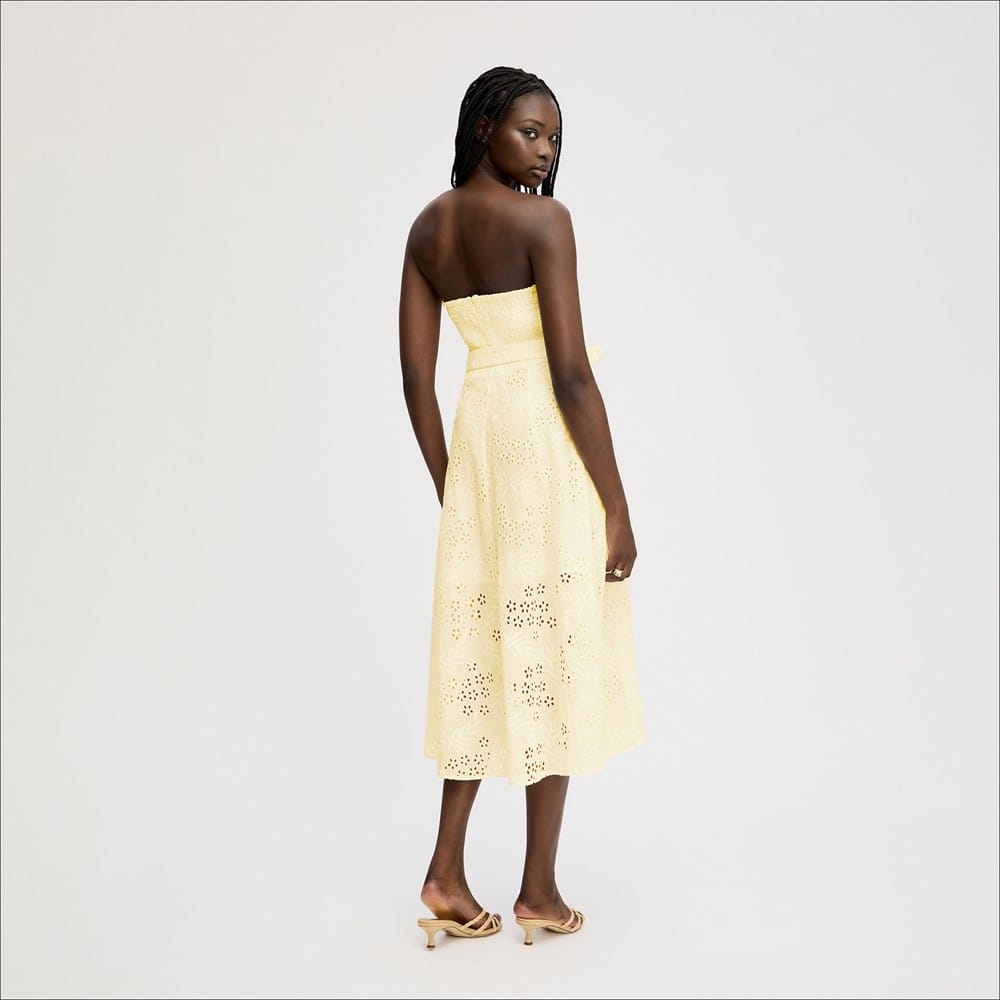 knee length dresses for ladies See The Light Yellow Eyelet Midi Dress – Shop the Mint main image 0