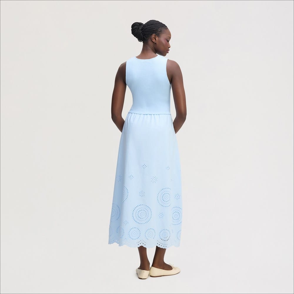 knee length dresses for ladies 100% Cotton Light Blue Toile Midi Dress - All Dresses