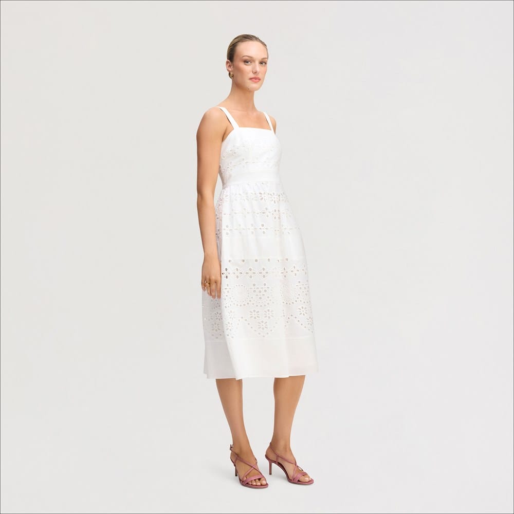 eyelet bridesmaid dress Pink Watercolor Eyelet Midi Dress – Defiant Boutique main image 1