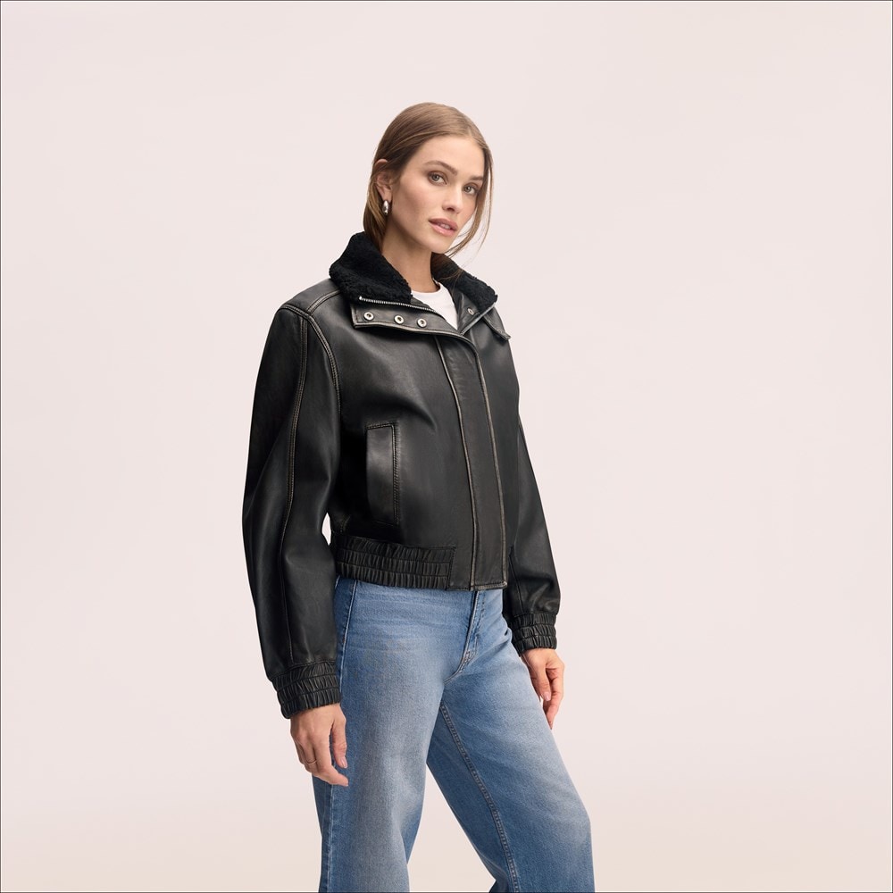 Sam Edelman Stand Collar Leather Jacket | Women's Outerwear