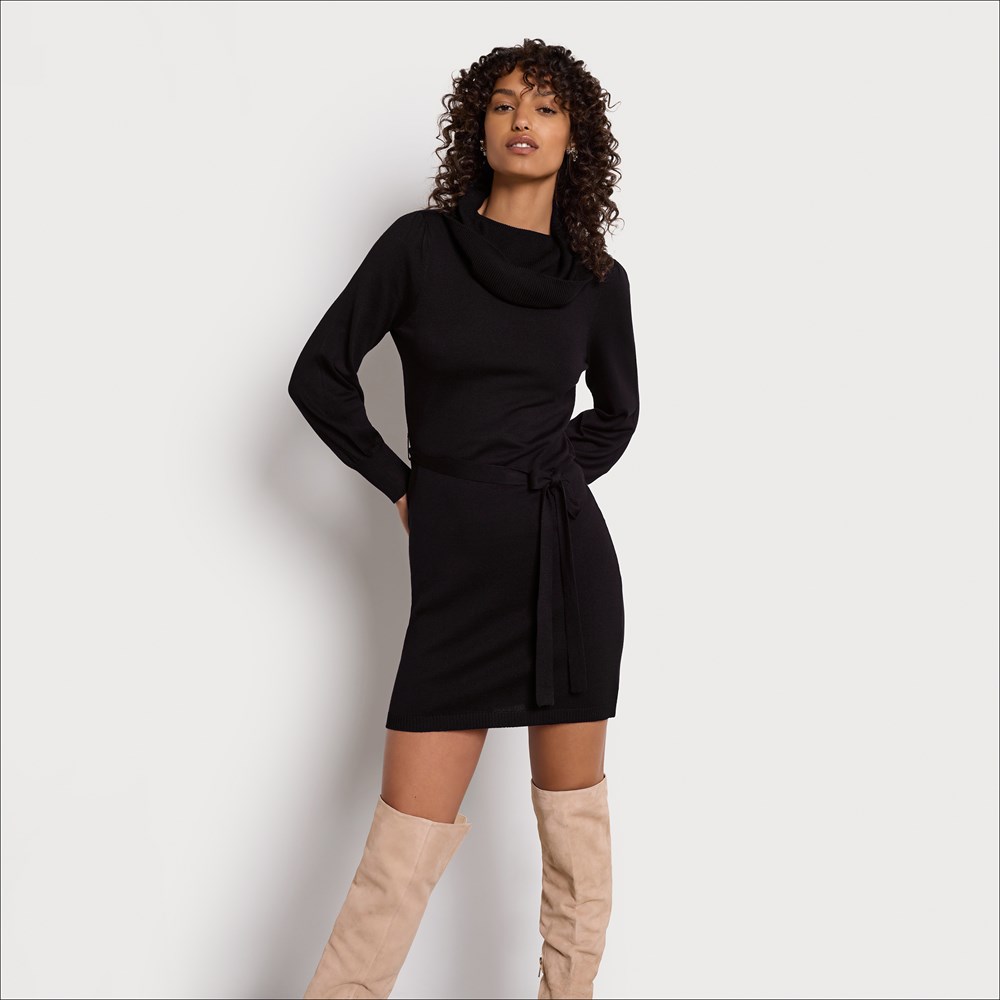 Pocket Turtle Neck Dress - Black