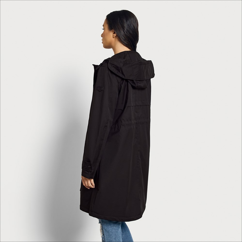 Sam Edelman Contrast Hood Glossy Raincoat in Black