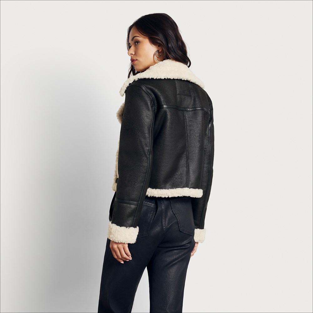 Sam Edelman Cropped Faux Shearling Moto Jacket