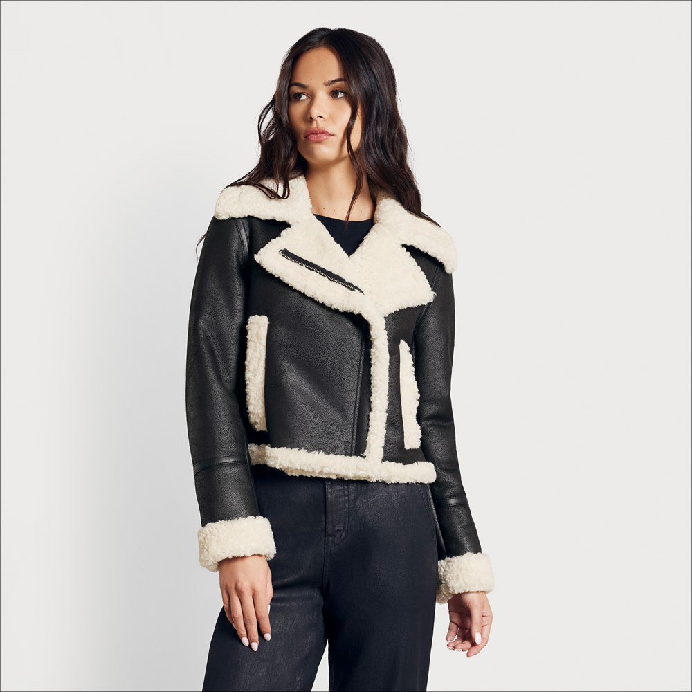 Sam Edelman Cropped Faux Shearling Moto Jacket